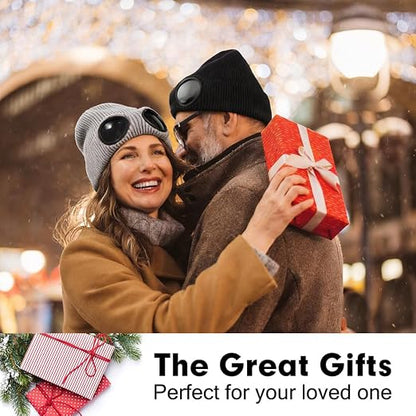 🎖️MansWill Winter Beanie Hat with Removable Goggles for Men & Women