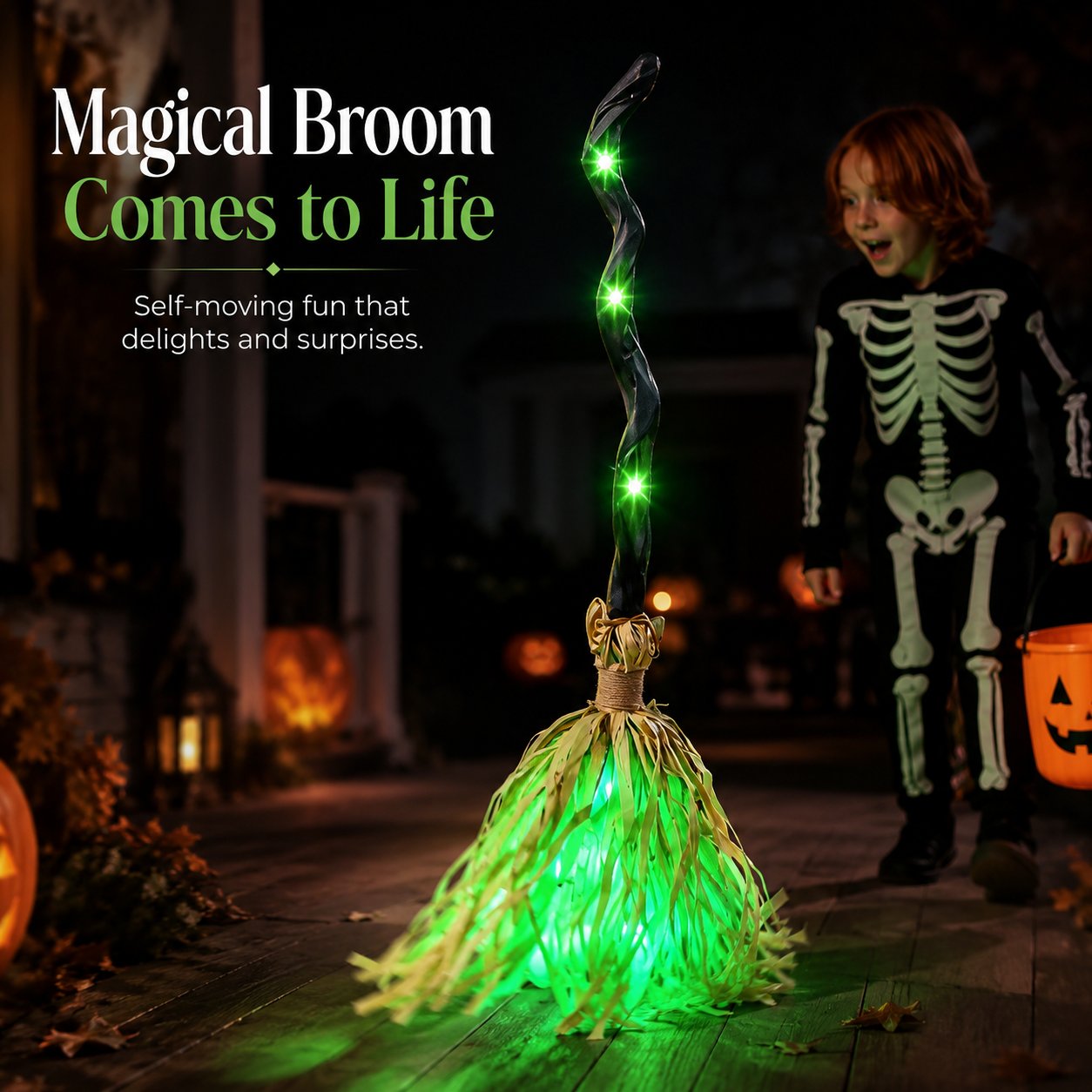 🔥 Magic Animated Witch Broom Halloween Decoration