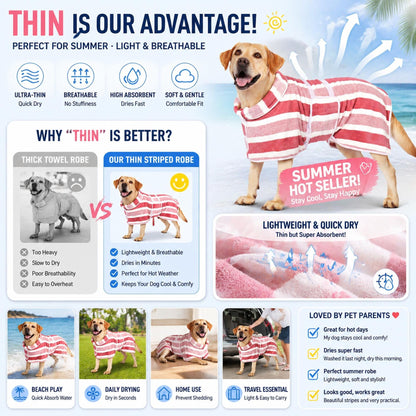 ✨75K+ SOLD!🐶Quick-Dry Dog Bathrobe, Absorbent Striped Pet Towel Coat with Adjustable Belly Band, Washable Pet Bathrobe