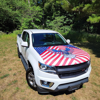 ✨🦅American Flag Car Hood Cover With Dual Triangle Clips Fits Trucks SUVs Sedans Jeep Commemorative Edition