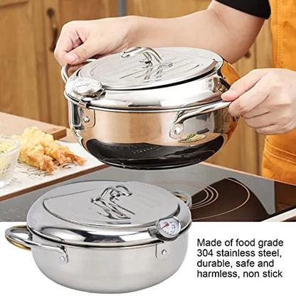 ✨Stainless Steel Frying Pot with Thermometer and Oil Drip Drainer Rack🎉