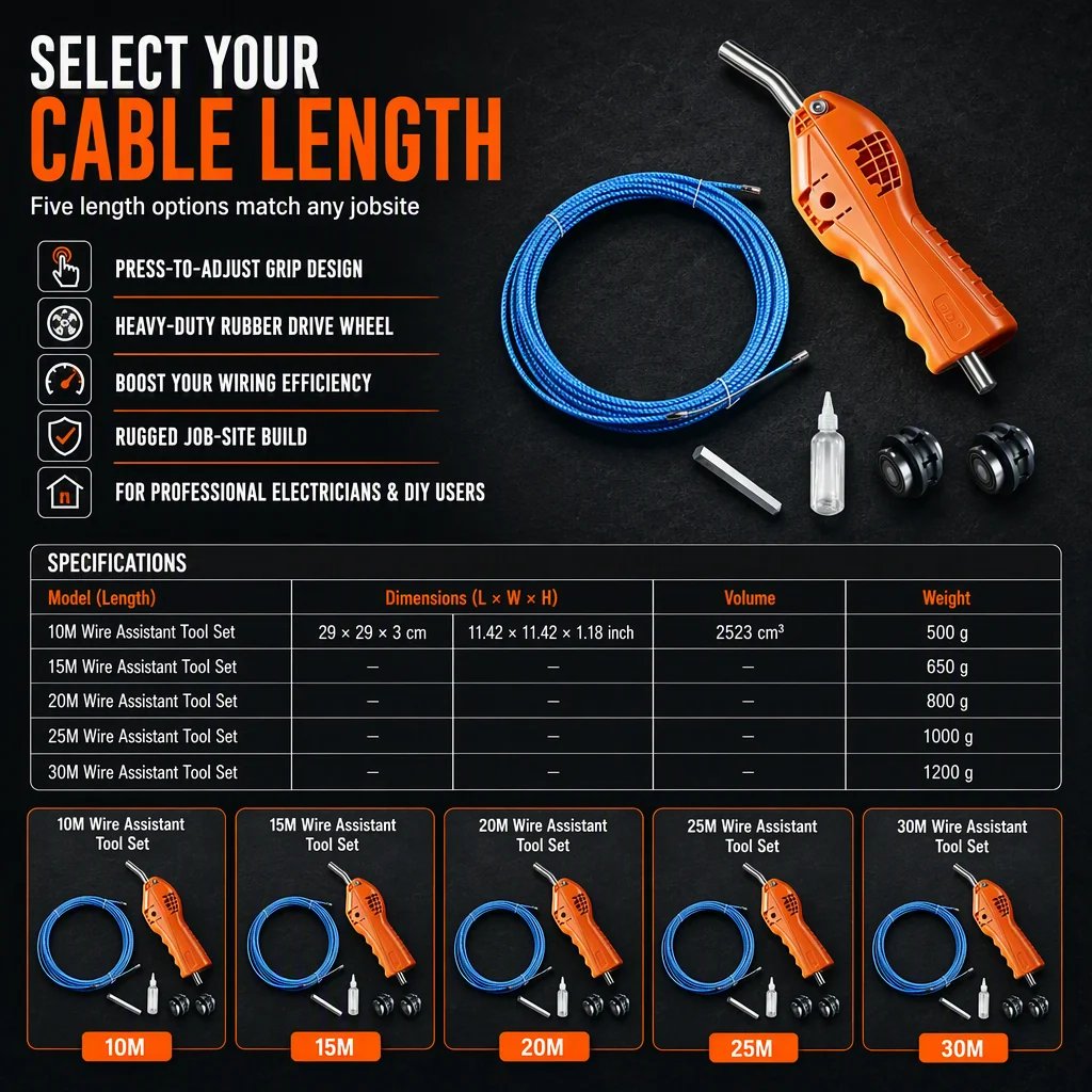 🔥🔌 Electrician Wire Threader Kit — Drill-Powered, Tension Control, Fast Wiring