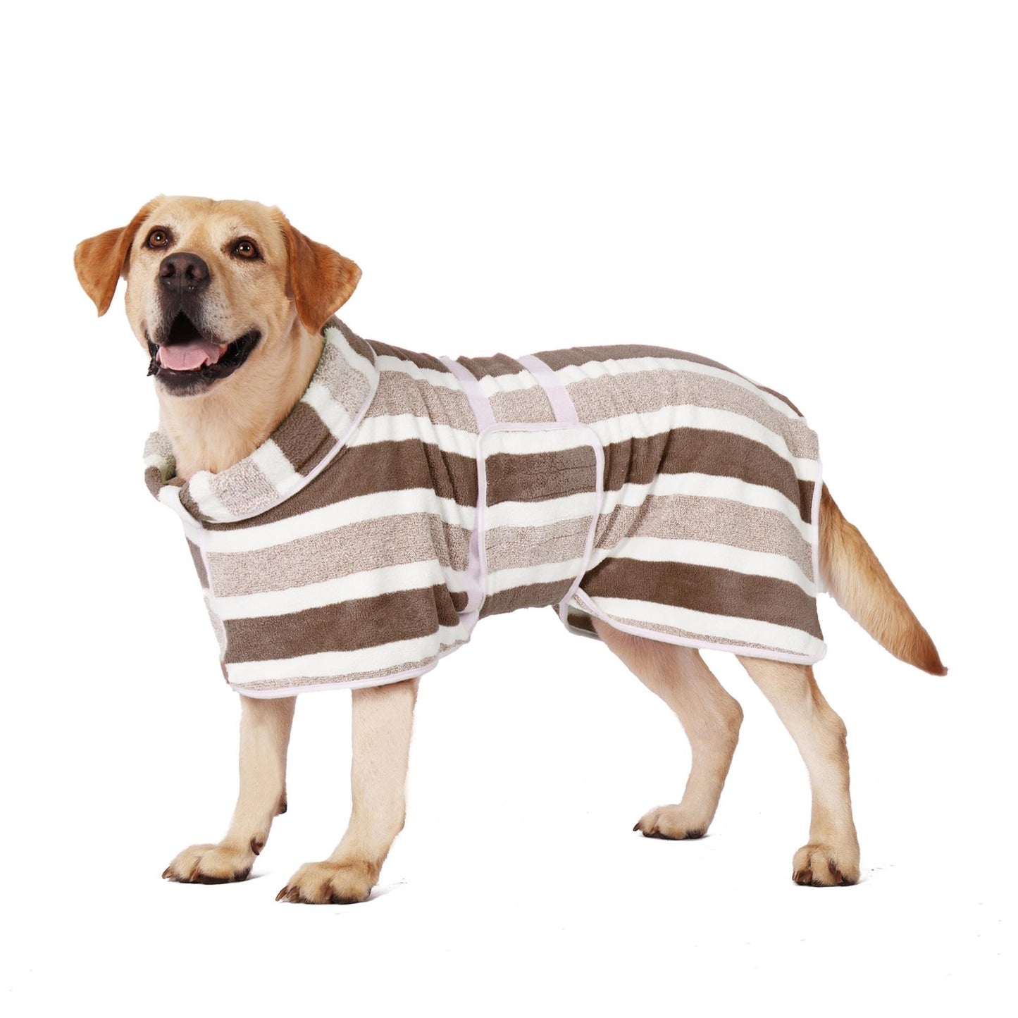 ✨75K+ SOLD!🐶Quick-Dry Dog Bathrobe, Absorbent Striped Pet Towel Coat with Adjustable Belly Band, Washable Pet Bathrobe