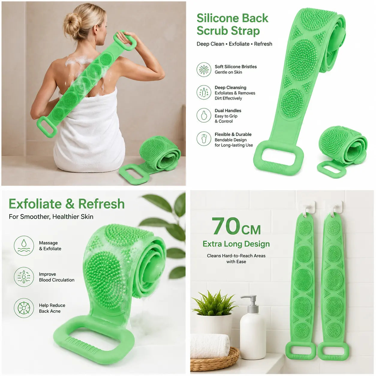 🔥Silicone Bath Brush, Double-Sided Back Scrubber for Body Cleansing & Exfoliating
