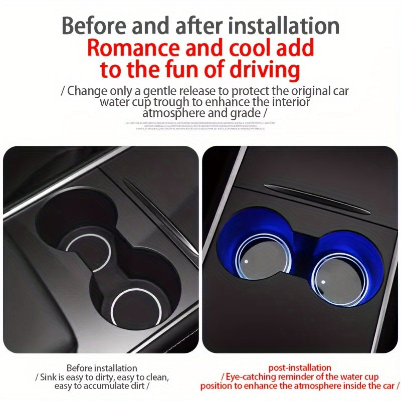 2 PCS LED Cup Holder Light - USB Rechargeable Waterproof Ambient Lighting