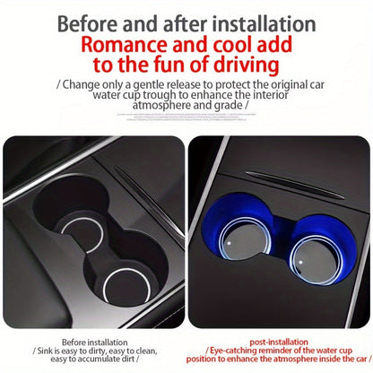 2 PCS LED Cup Holder Light - USB Rechargeable Waterproof Ambient Lighting