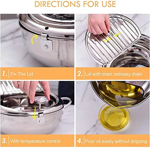 ✨Stainless Steel Frying Pot with Thermometer and Oil Drip Drainer Rack🎉
