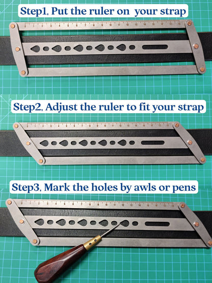 🎖️Adjustable Leather Belt Hole Punch | Stainless Steel Ruler Tool for Belts & Straps