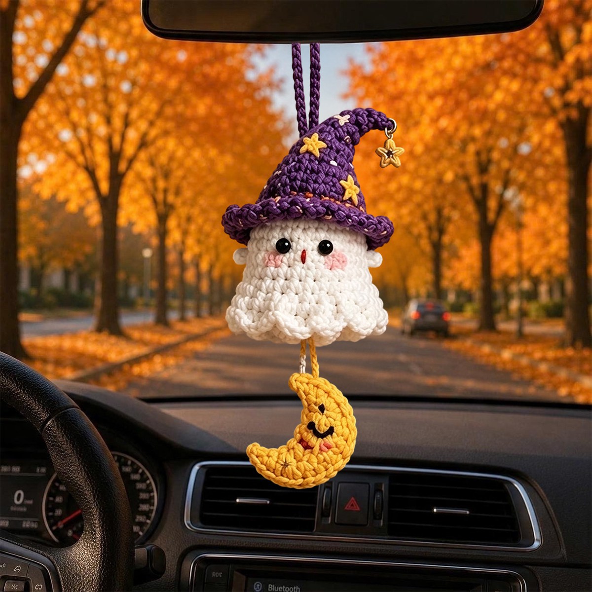 🎖️Halloween 2026 Crochet Ghost Car Charm, Handmade Mirror Accessory