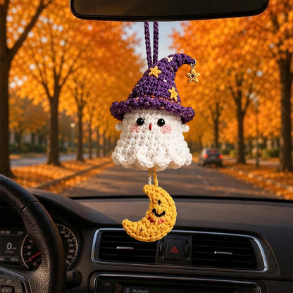🎖️Halloween 2026 Crochet Ghost Car Charm, Handmade Mirror Accessory