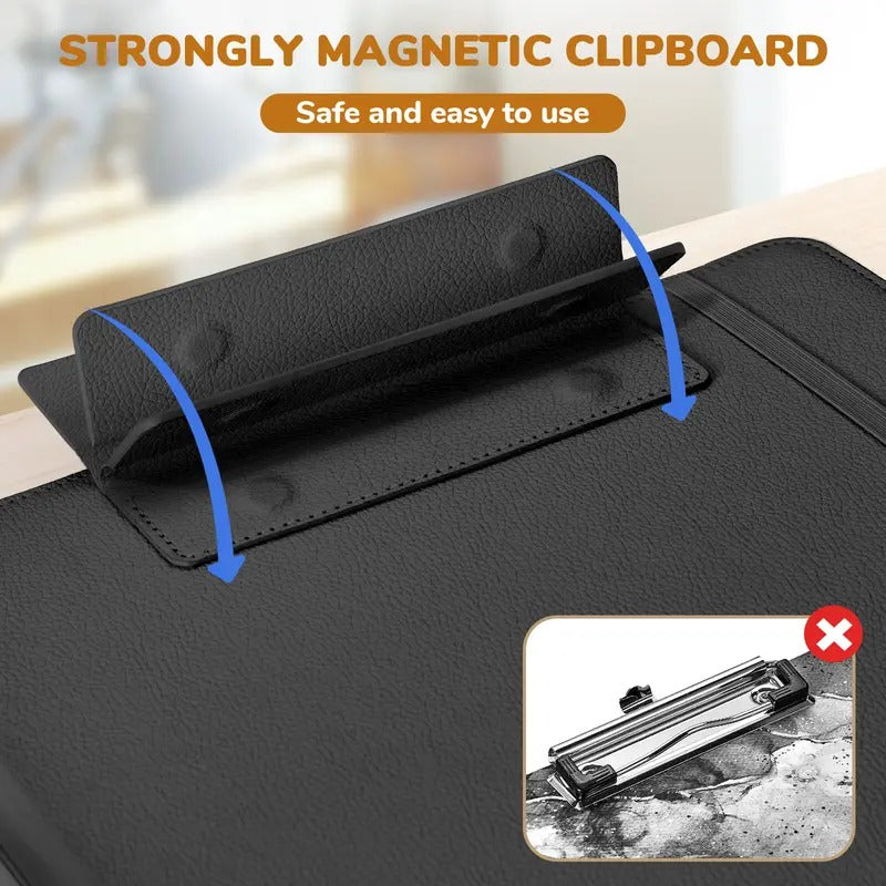 🎖️PU Leather 3-Ring Binder Clipboard with Storage & Magnetic Clip