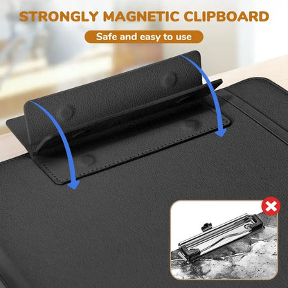 🎖️PU Leather 3-Ring Binder Clipboard with Storage & Magnetic Clip