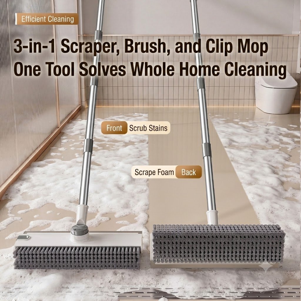 🔥3-in-1 Adjustable Floor Scrub Brush – 360° Rotating Cleaning Tool