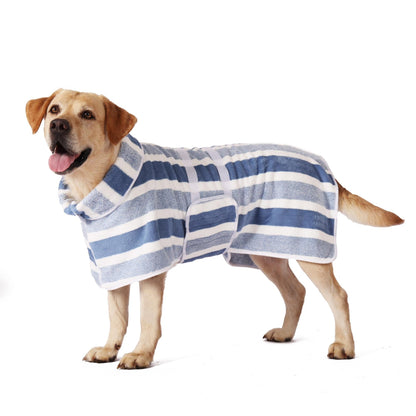 ✨75K+ SOLD!🐶Quick-Dry Dog Bathrobe, Absorbent Striped Pet Towel Coat with Adjustable Belly Band, Washable Pet Bathrobe