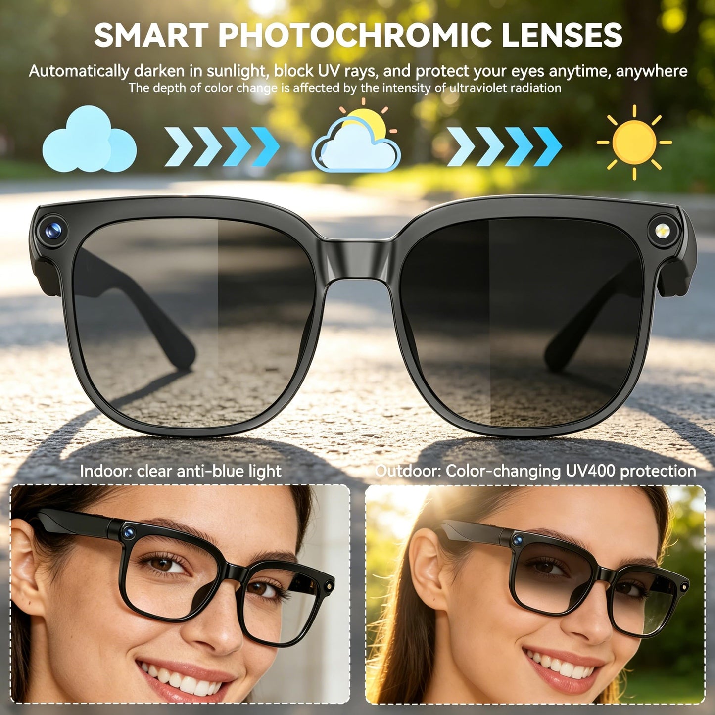 🔥Smart AI Camera Glasses with 8MP Photochromic Lenses