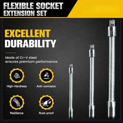 🎖️Multifunctional Socket Wrench Set - 3 Bendable Shafts, Wrench Extender, Connecting Rod
