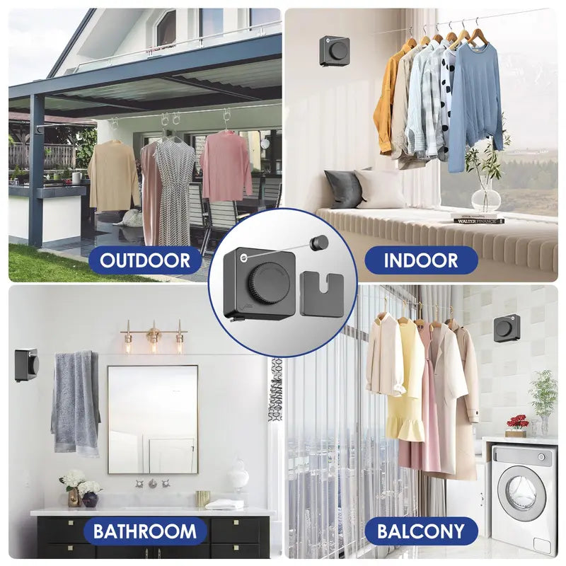 🔥Wall Mount Invisible Stainless Steel Washing Line with Slow Retraction Design🏠