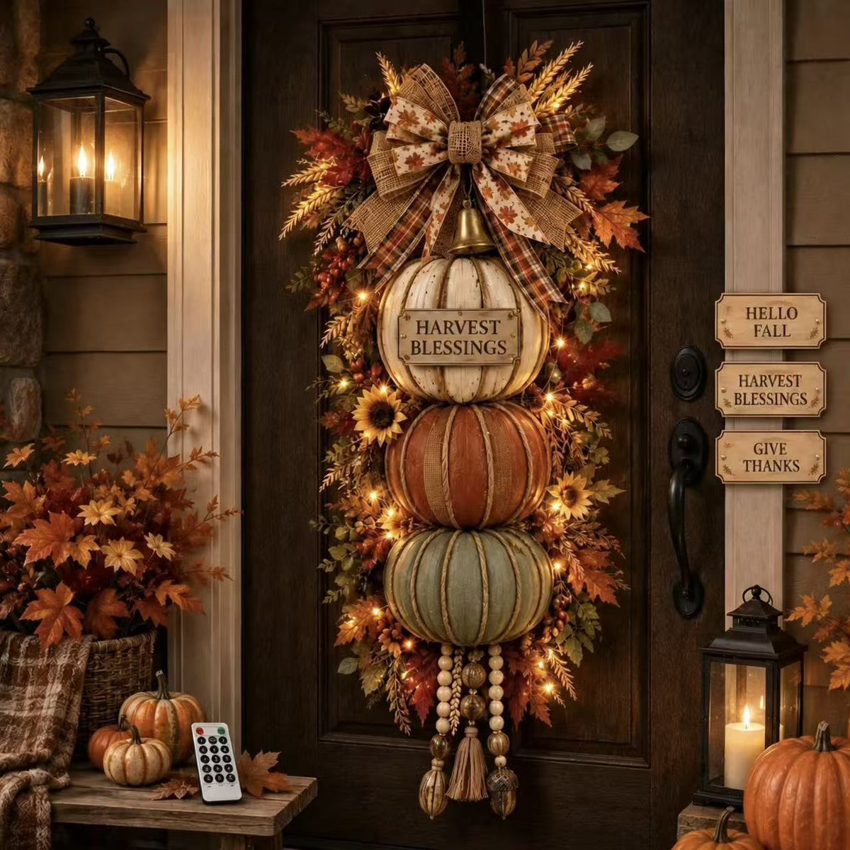 🔥Rustic Wooden Pumpkin Door Hanging🎃
