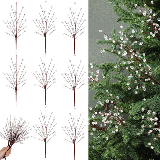 🔥8 Pcs Acrylic Crystal Christmas Tree Picks, 11.8 Inch with Bead Drop