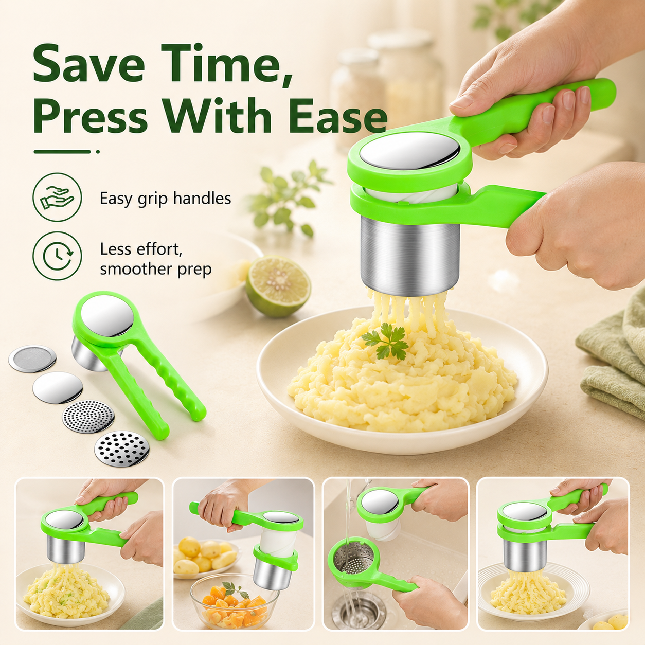 ✨Ergonomic Twist-Action Hand Manual Helix Potato Ricer Masher