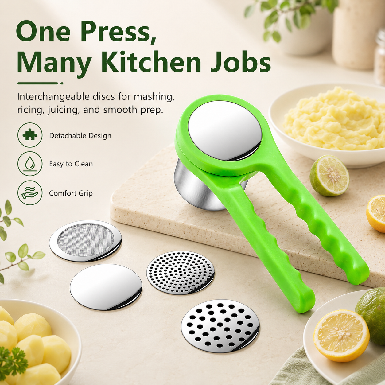 ✨Ergonomic Twist-Action Hand Manual Helix Potato Ricer Masher