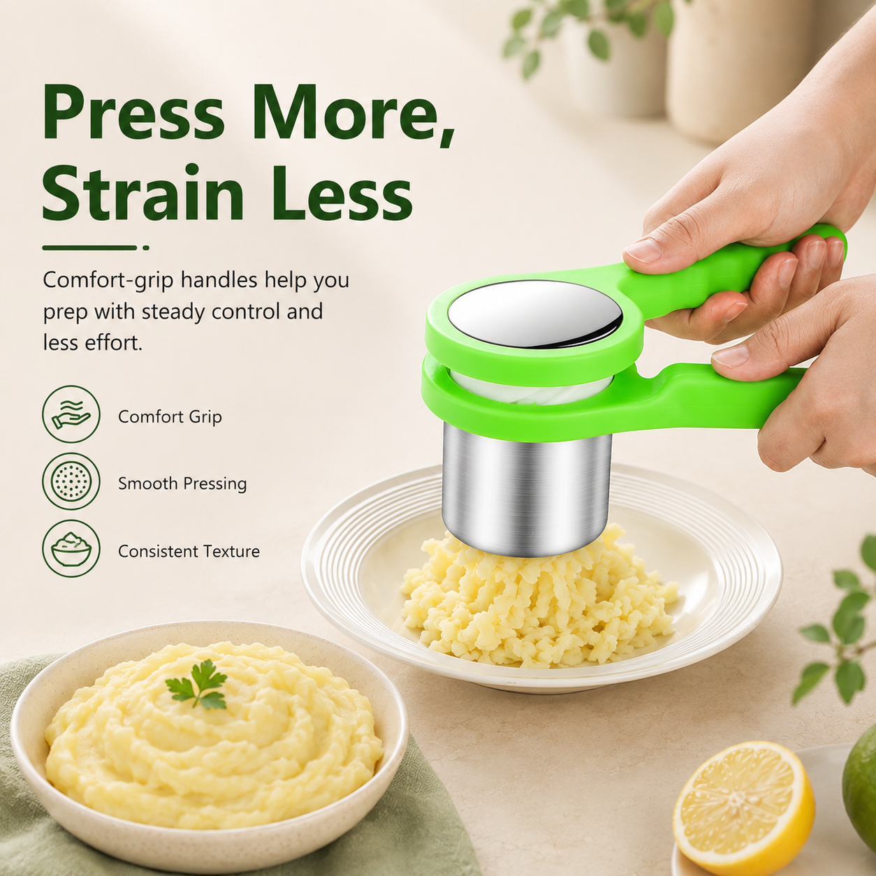 ✨Ergonomic Twist-Action Hand Manual Helix Potato Ricer Masher