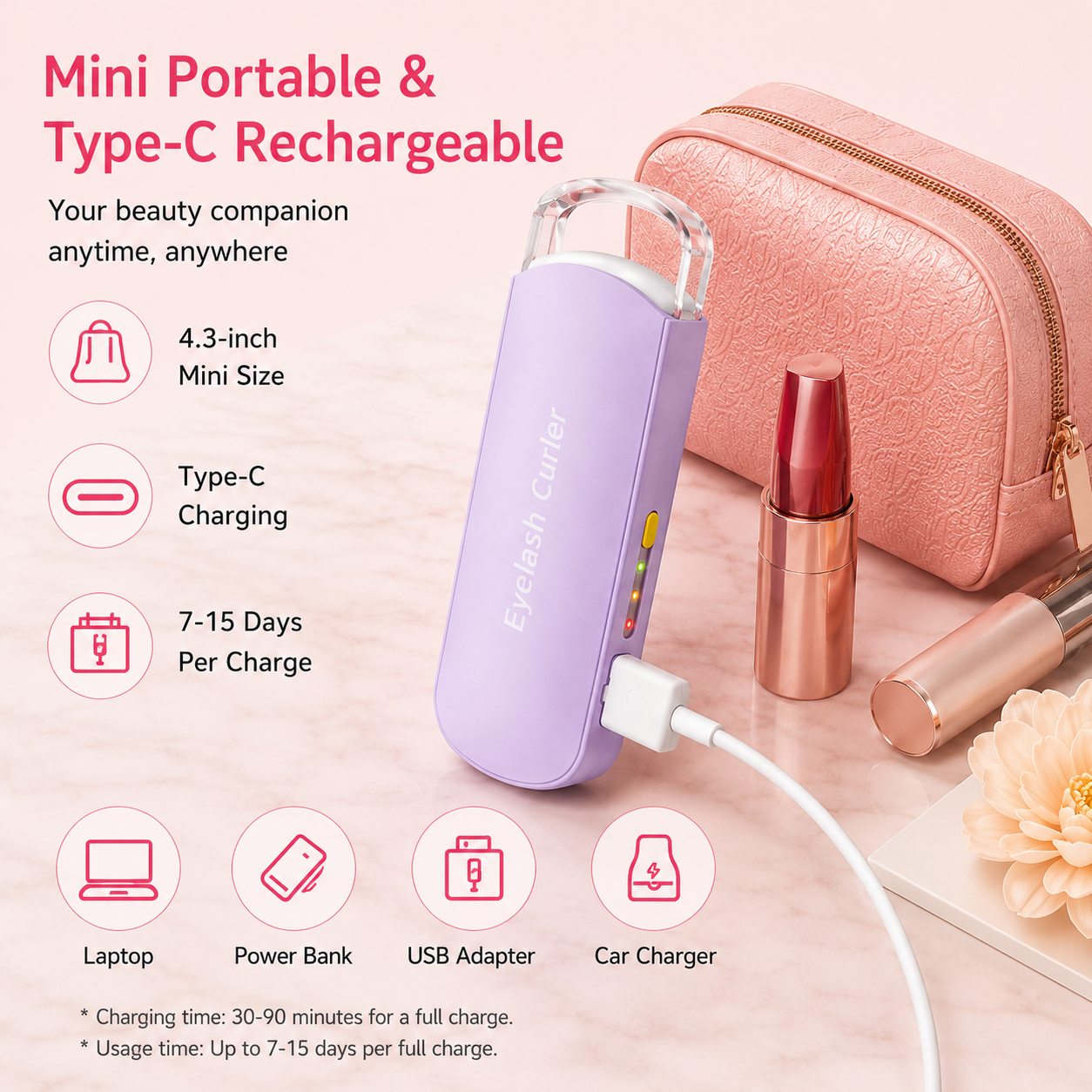 🔥Heated Eyelash Curler, 5s Fast Heating & 24H Long-Lasting Curl, Portable Type-C Charging