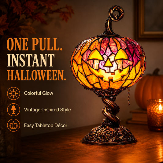 🔥🎃 Halloween Pumpkin Glow Lamp – Vintage Stained-Glass-Style Table Light