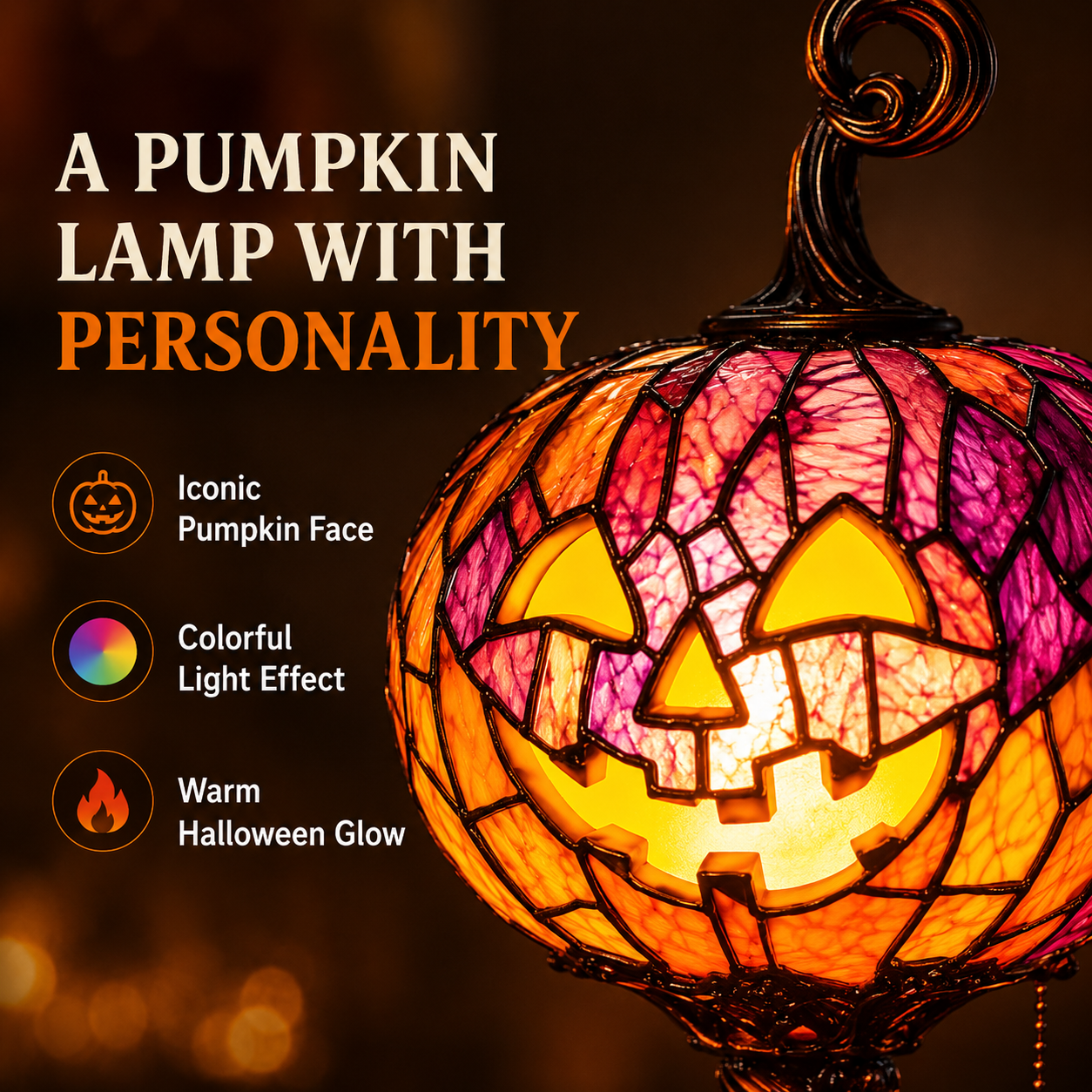 🔥🎃 Halloween Pumpkin Glow Lamp – Vintage Stained-Glass-Style Table Light