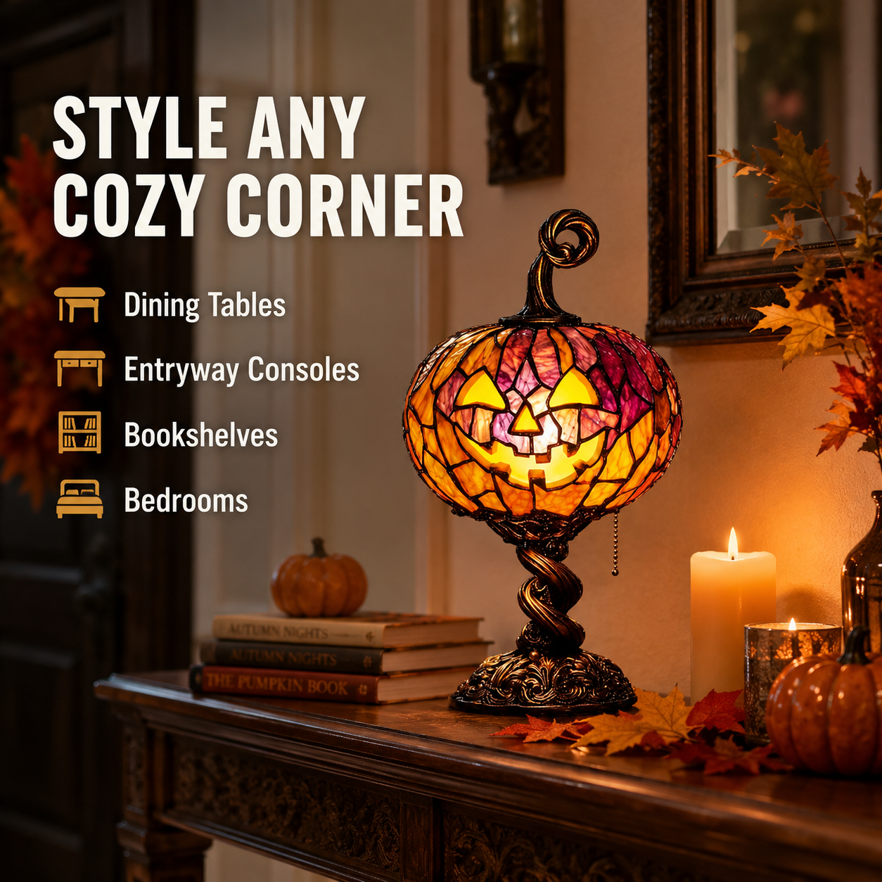 🔥🎃 Halloween Pumpkin Glow Lamp – Vintage Stained-Glass-Style Table Light