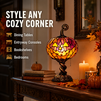🔥🎃 Halloween Pumpkin Glow Lamp – Vintage Stained-Glass-Style Table Light
