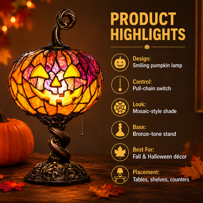 🔥🎃 Halloween Pumpkin Glow Lamp – Vintage Stained-Glass-Style Table Light