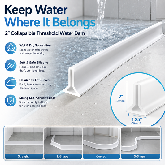 🔥39 Inch Shower Threshold Water Dam, Collapsible 2" Tall Shower Stopper Barrier