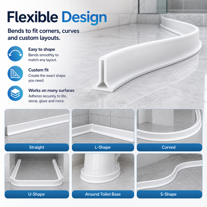🔥39 Inch Shower Threshold Water Dam, Collapsible 2" Tall Shower Stopper Barrier