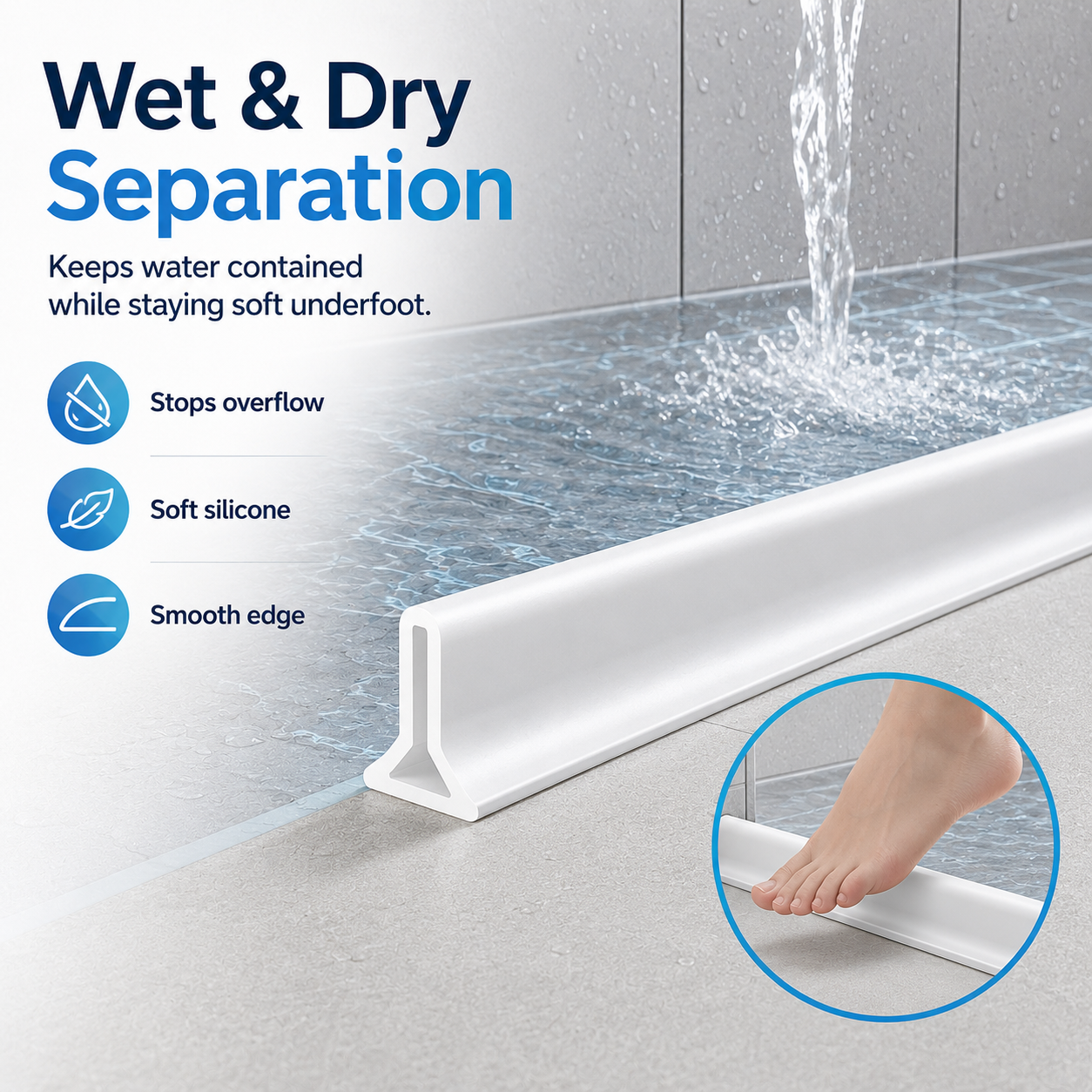 🔥39 Inch Shower Threshold Water Dam, Collapsible 2" Tall Shower Stopper Barrier