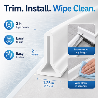 🔥39 Inch Shower Threshold Water Dam, Collapsible 2" Tall Shower Stopper Barrier