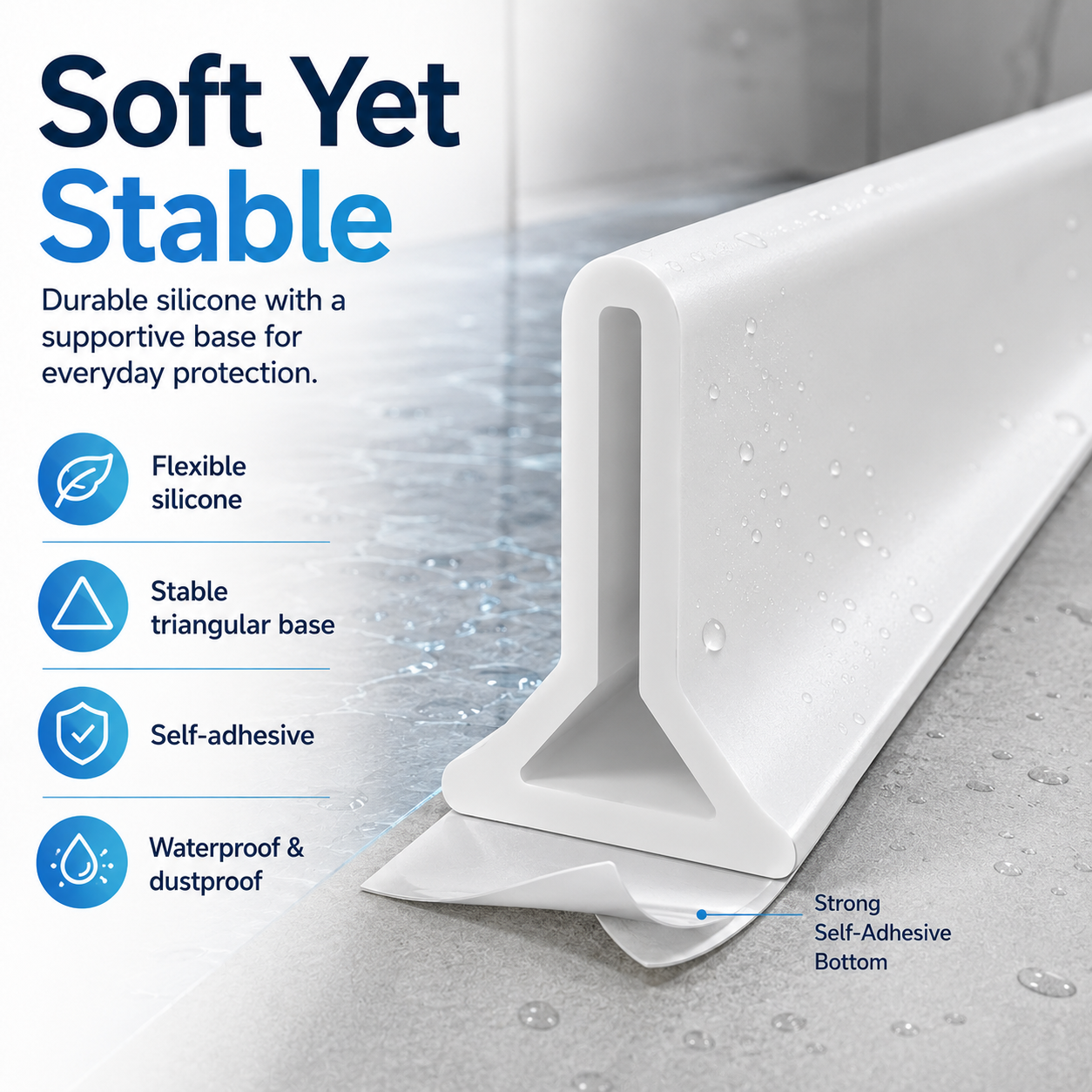 🔥39 Inch Shower Threshold Water Dam, Collapsible 2" Tall Shower Stopper Barrier