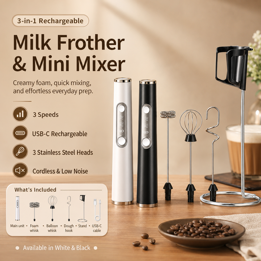 ✨3-in-1 Rechargeable Milk Frother & Mini Mixer