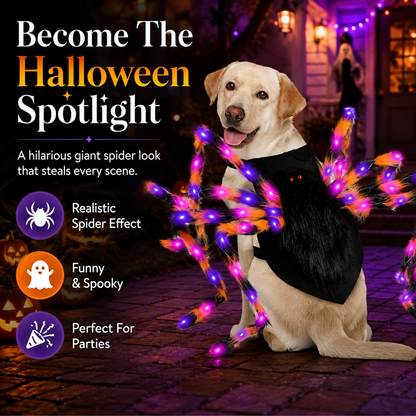 🔥Halloween Spider Dog Costume with 64 Led | Adjustable Self-Adhesive Straps, 8 Lighting Modes
