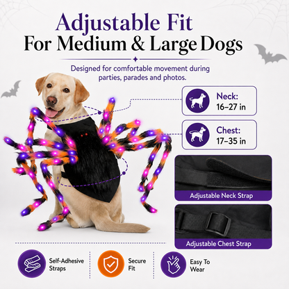 🔥Halloween Spider Dog Costume with 64 Led | Adjustable Self-Adhesive Straps, 8 Lighting Modes