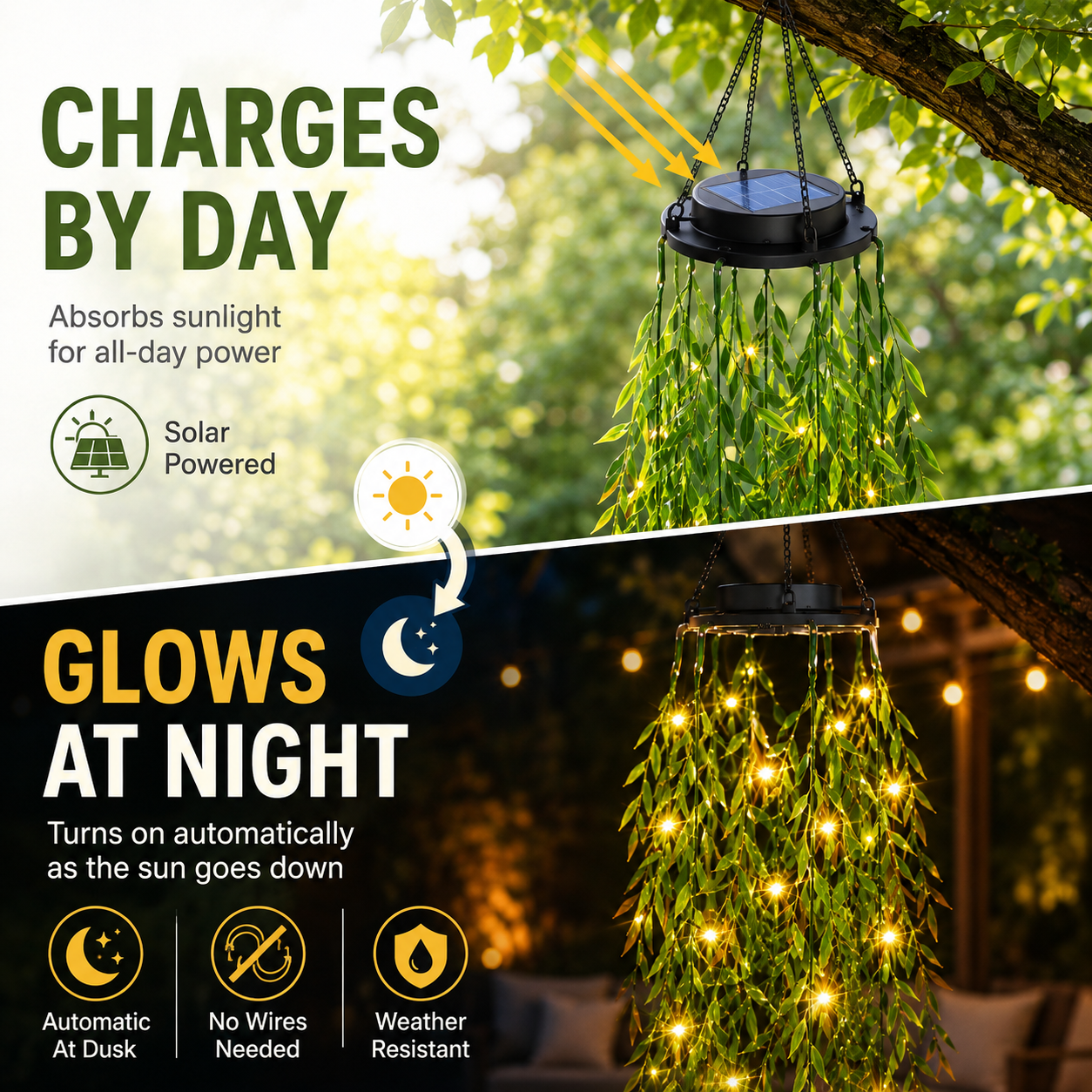🔥Solar Ivy Lights with Artificial Leaves – Waterproof, 8 Lighting Modes & Flexible