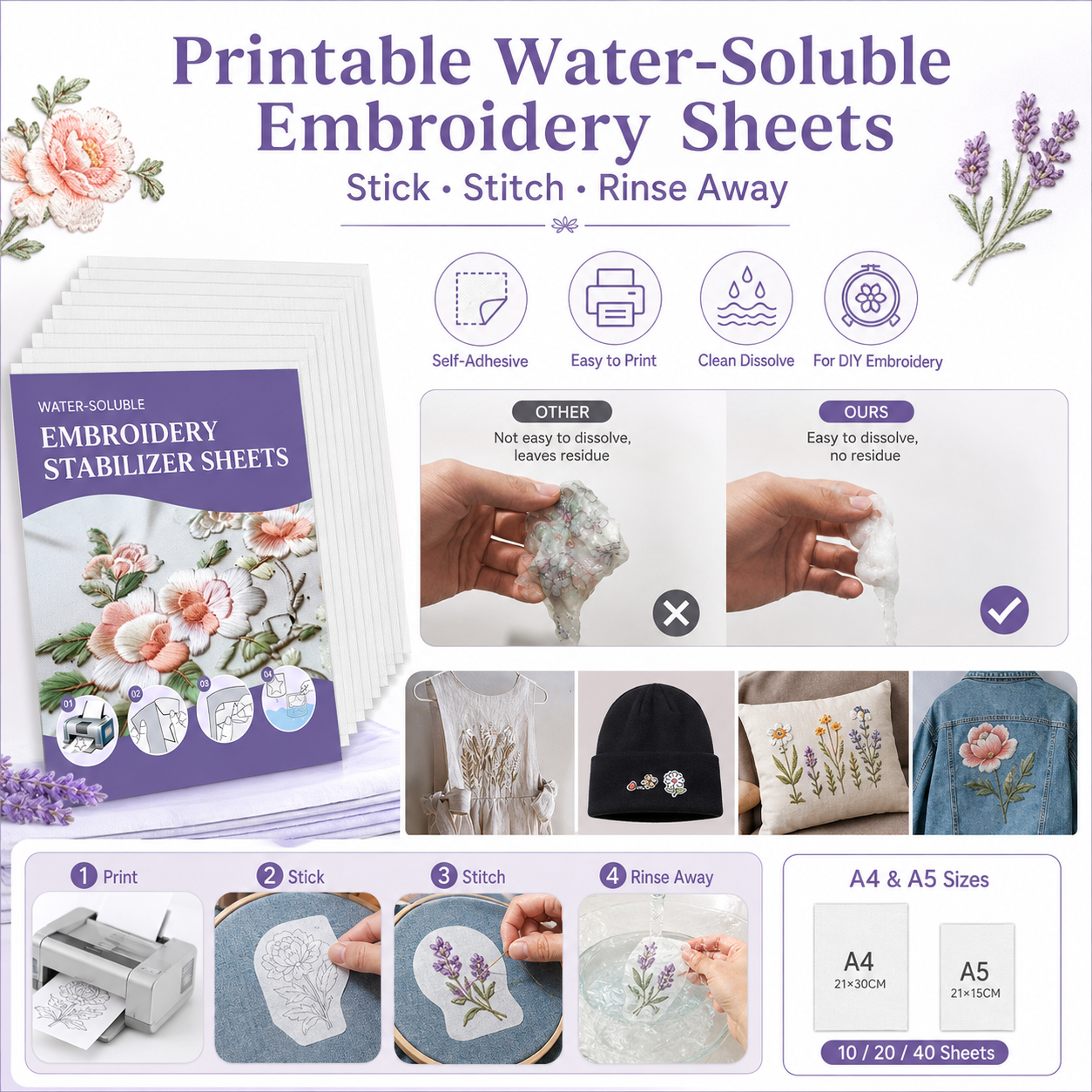 ✨Sticky Water Soluble Embroidery Stickers
