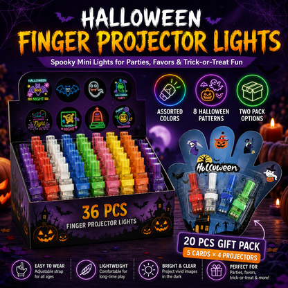 ✨36-Pack Halloween LED Projection Finger Lights –  Trick-or-Treat & Goody Bag Fillers