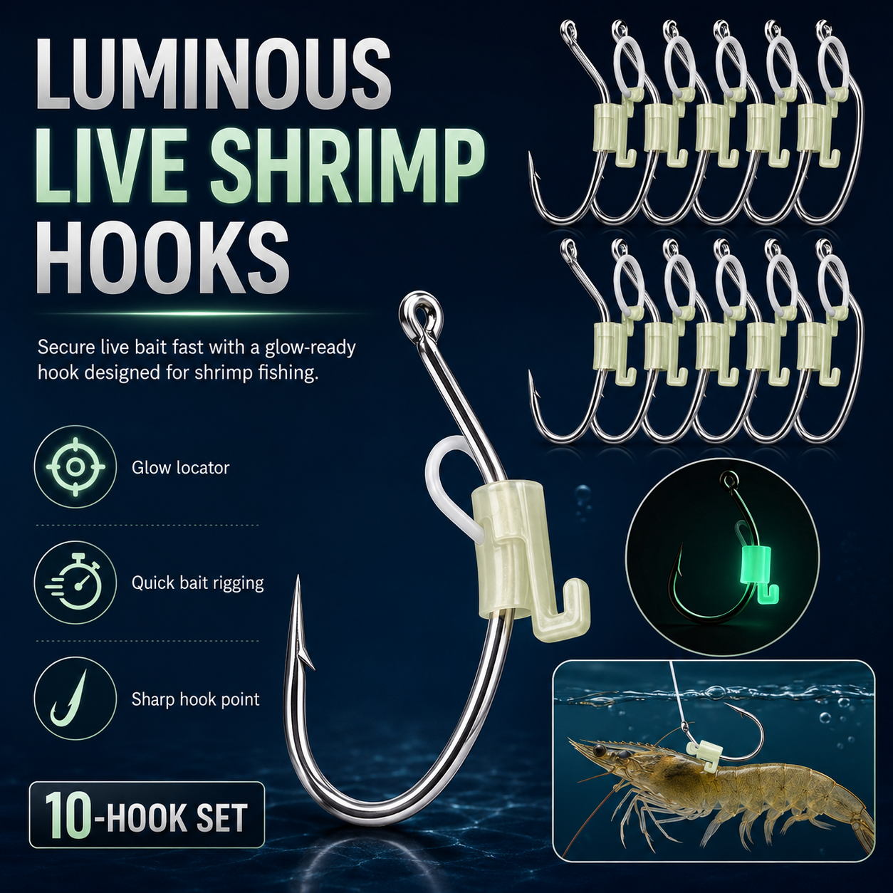 ✨10 Pcs Luminous Live Shrimp Hooks