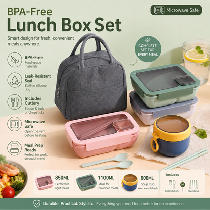 🔥Portable Compartmentalized Lunch Box Set - Microwave Safe