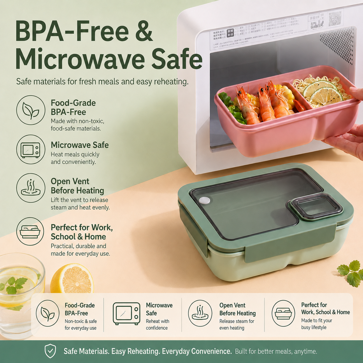 🔥Portable Compartmentalized Lunch Box Set - Microwave Safe