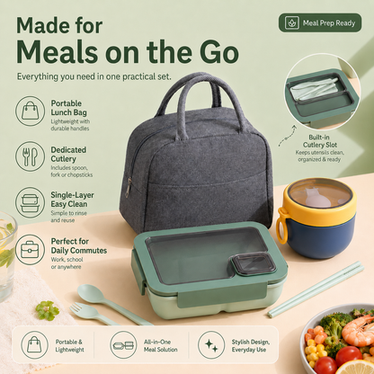 🔥Portable Compartmentalized Lunch Box Set - Microwave Safe