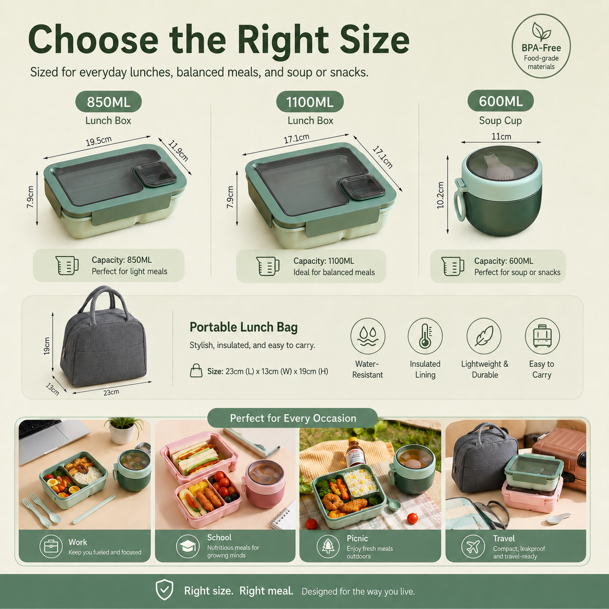 🔥Portable Compartmentalized Lunch Box Set - Microwave Safe