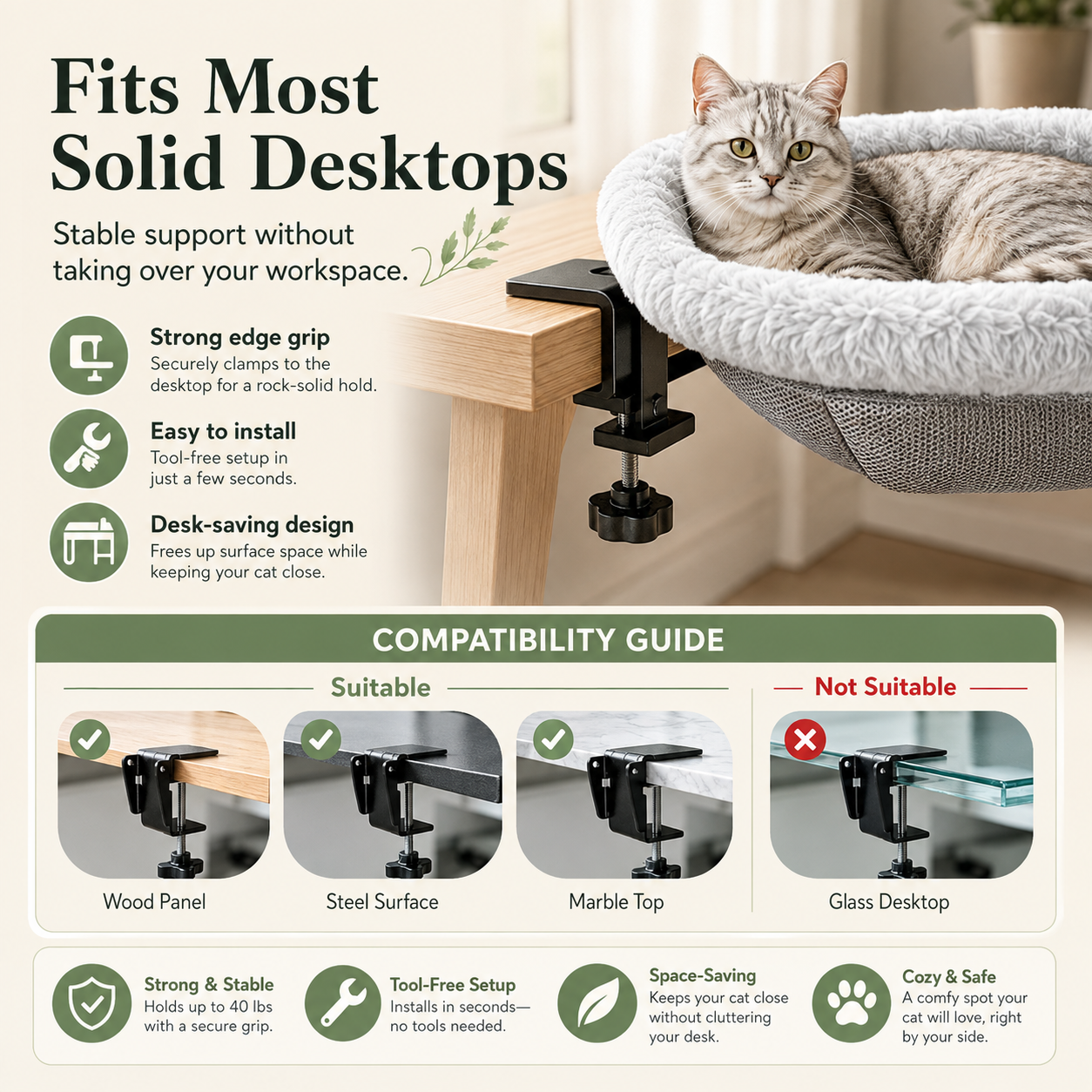 ✨Durable Ergonomic Cat Desk Bed 🐱