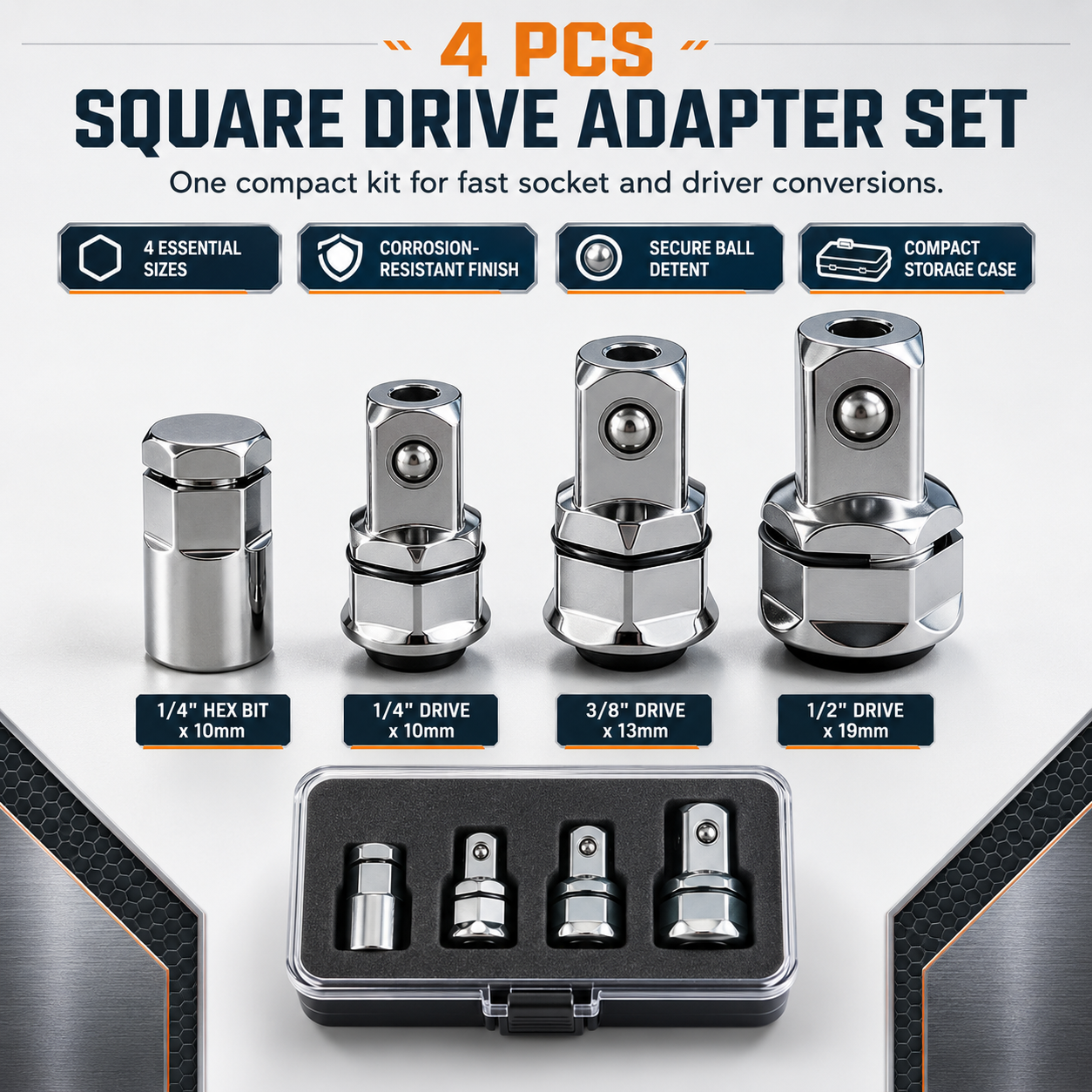 ✨4-Pcs 1/2" 1/4" 3/8" Square Drive Adapter